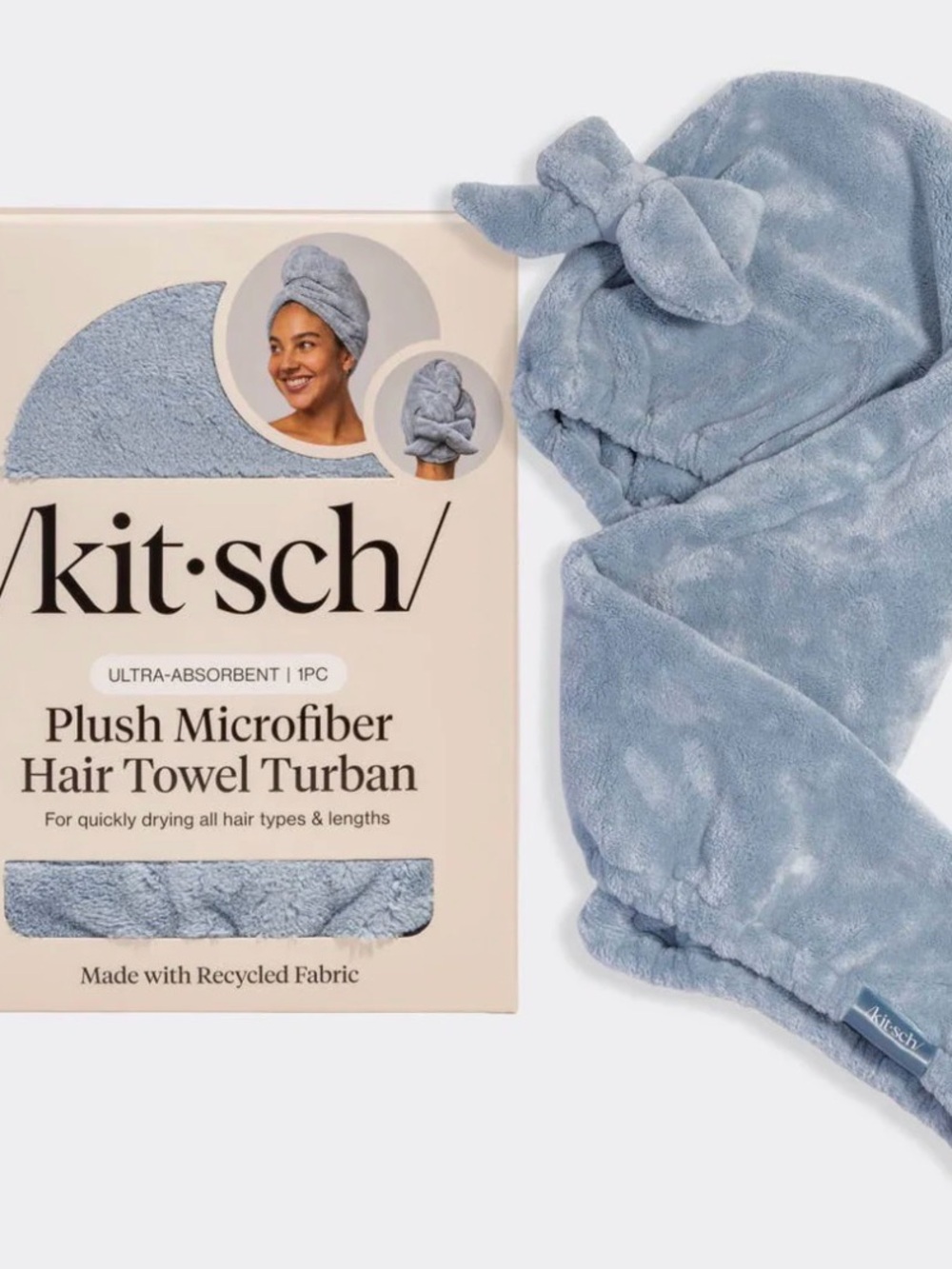 Kitsch Plush Microfiber Hair Towel Turban - Light Blue